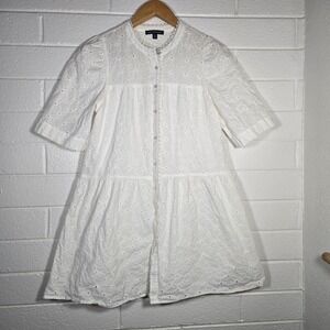 Rabbit Rabbit Rabbit White Eyelet Tiered Button Front Dress Large